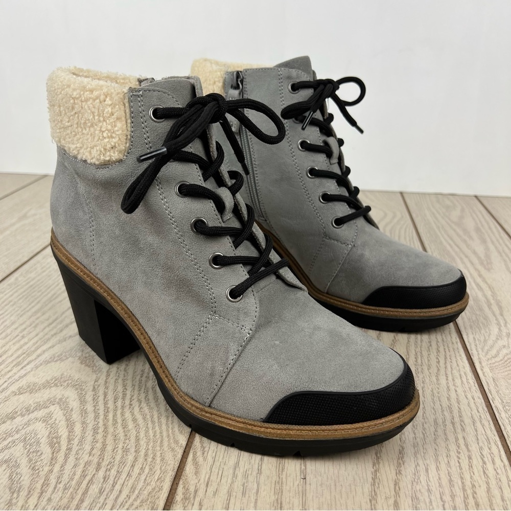 Dr. Scholl's For The Love Lace-Up Heel Booties 10m Soft Grey Faux Leather $130